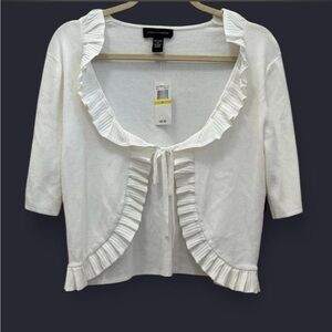 Brand New White Ruffled Tie-Front Short Sleeve Cardigan